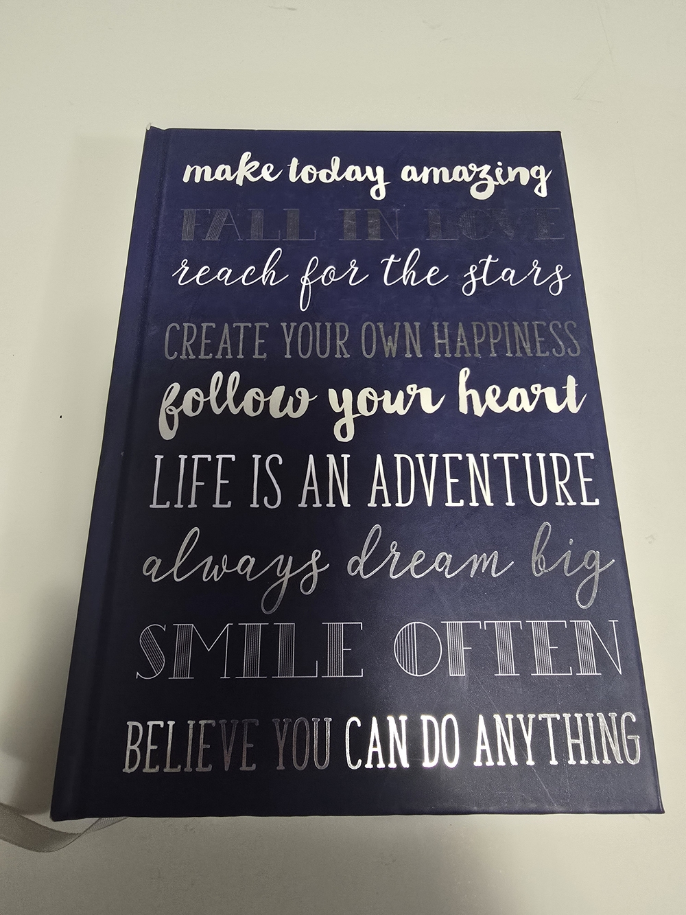 Source Unknown Navy Hardcover Journal with Silver Foil Inspirational Text